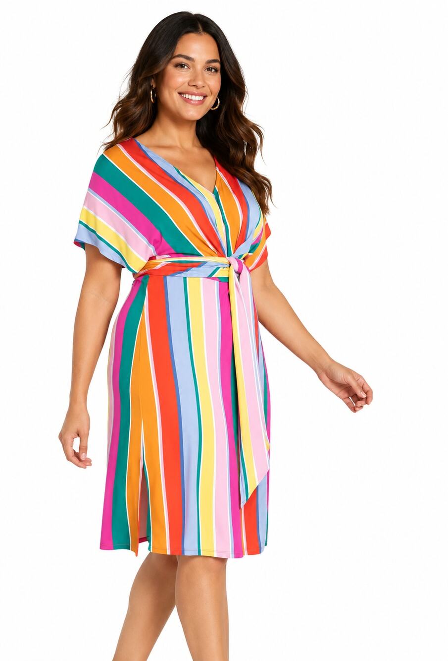 ELOQUII Rainbow Stripe Wrap Around Midi Dress Womens Plus Size 22 New Colorful